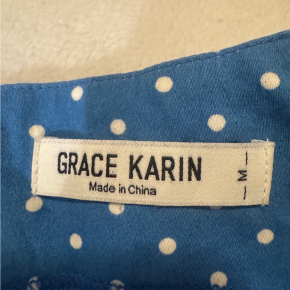 Grace Karin Blue and White Polka Dot Midi Dress - Picture 3 of 8